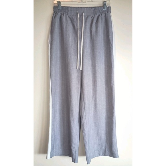 ASOS DESIGN Gray Stripe Pull On Pants Wide Leg Track Trousers Sz 6‎ - Picture 4 of 12